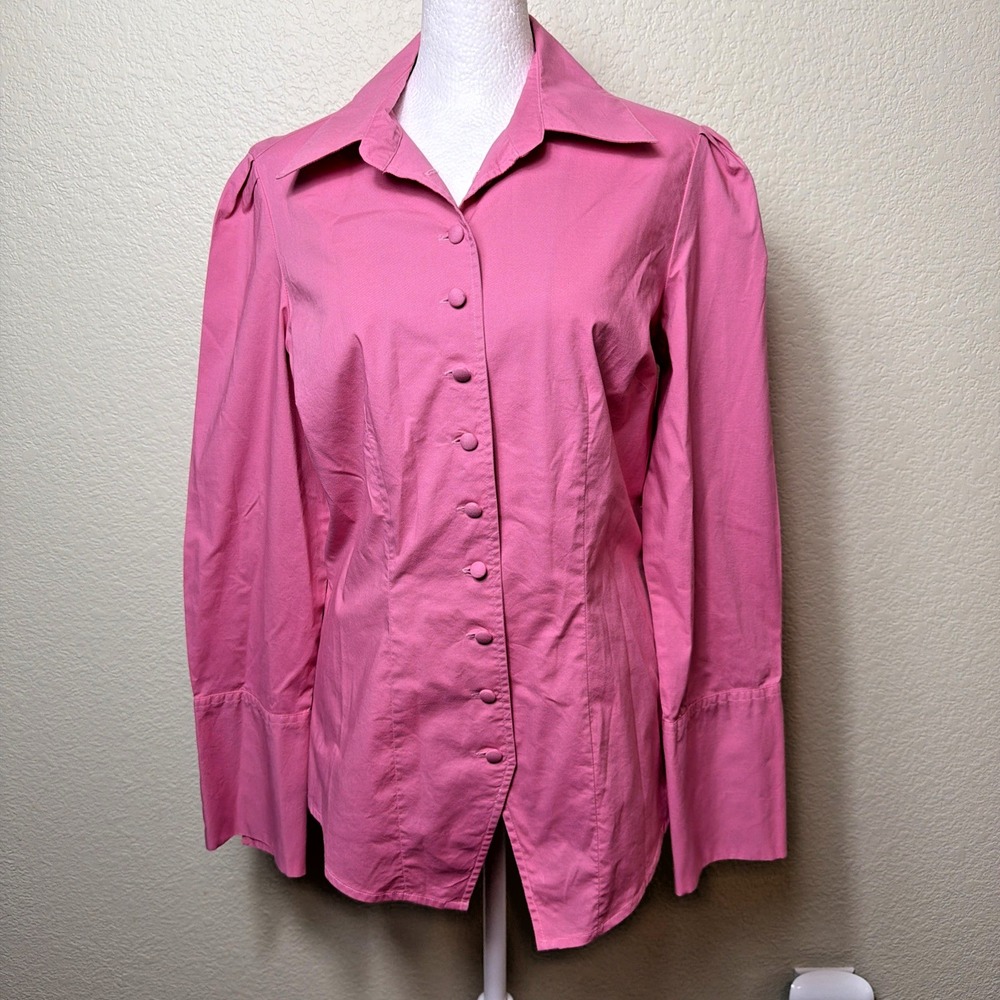 MetroStyle Stretch Shirt 8T Pink Button Up Long Sleeve Puffy Shoulder Blouse Top